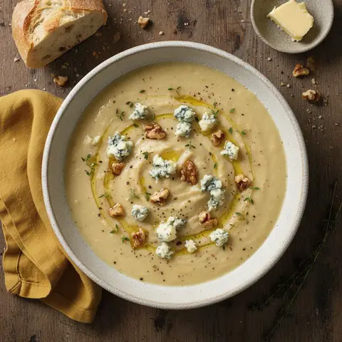 Velouté de chou-fleur au bleu et noix