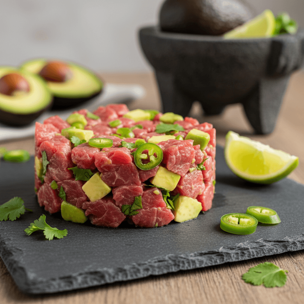 Tartare de boeuf a la mexicaine, avocat et jalapeno