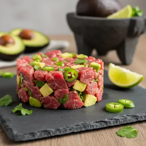 Tartare de boeuf a la mexicaine, avocat et jalapeno