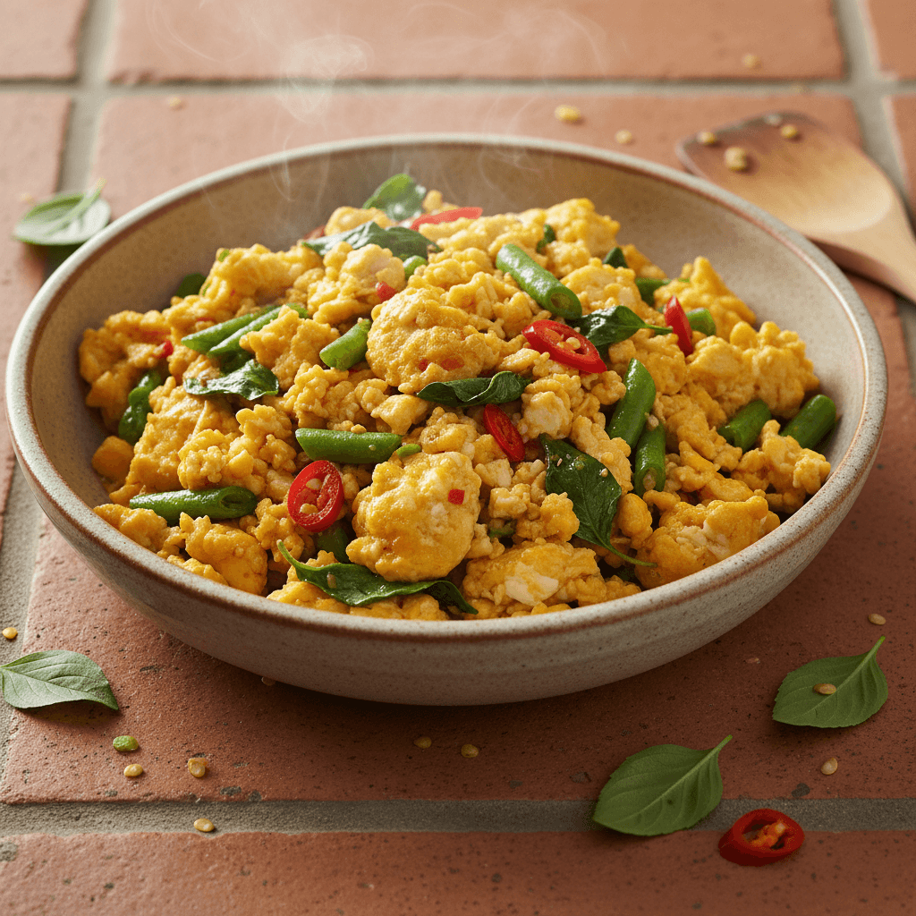 Œufs brouillés thaï au tofu et basilic sacré