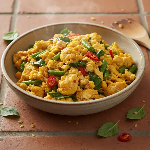 Œufs brouillés thaï au tofu et basilic sacré