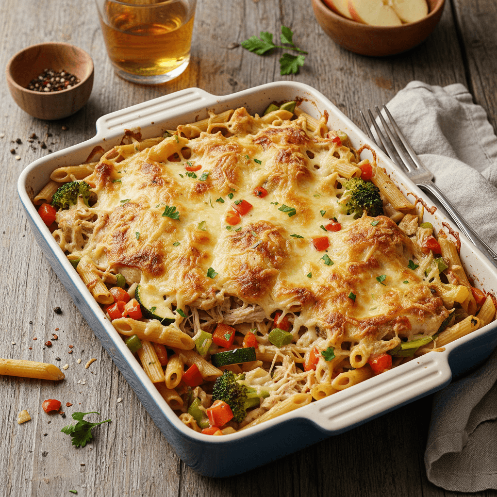 Penne-Auflauf mit Huhn und Gemüse