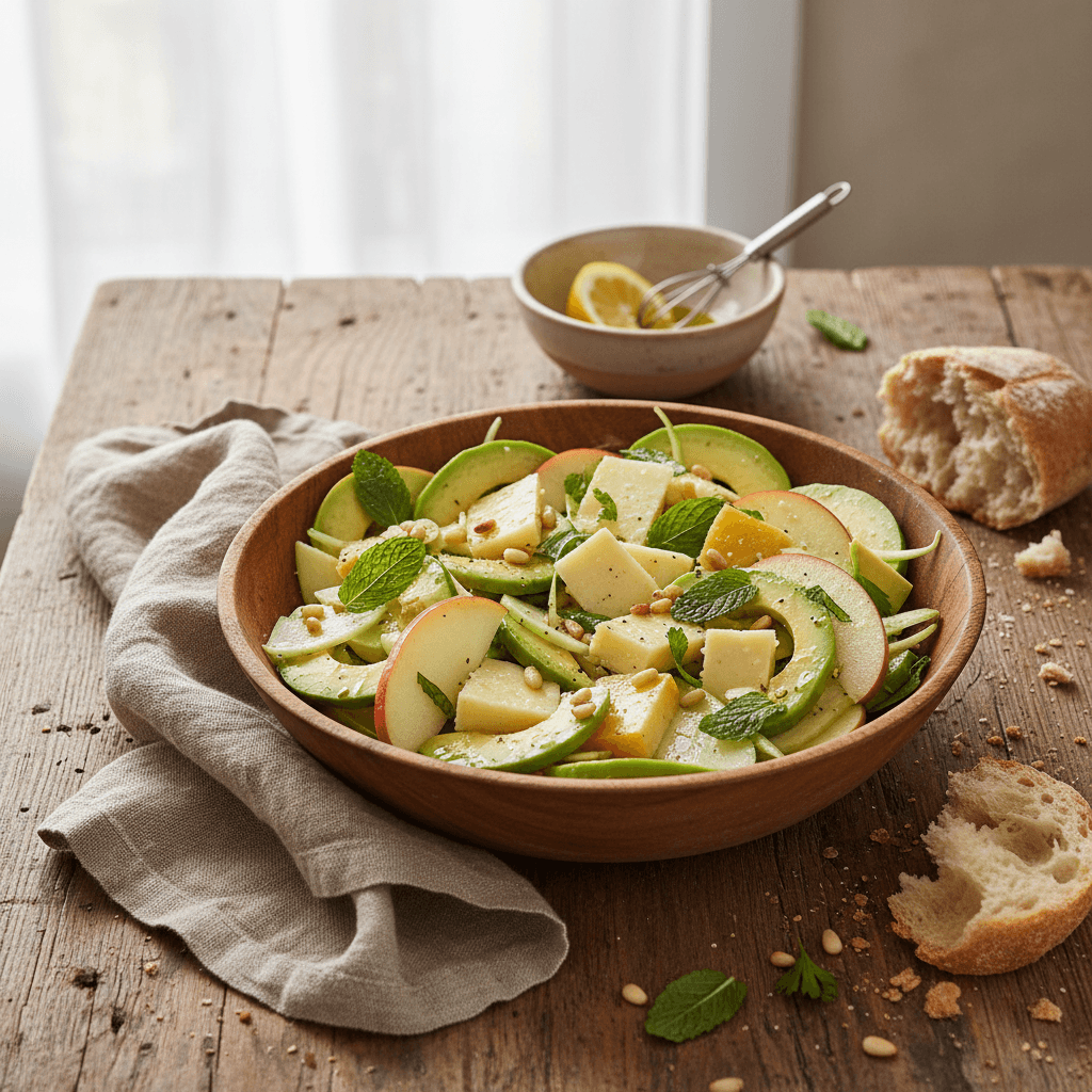 Mediterraner Salat mit Äpfeln und Avocado
