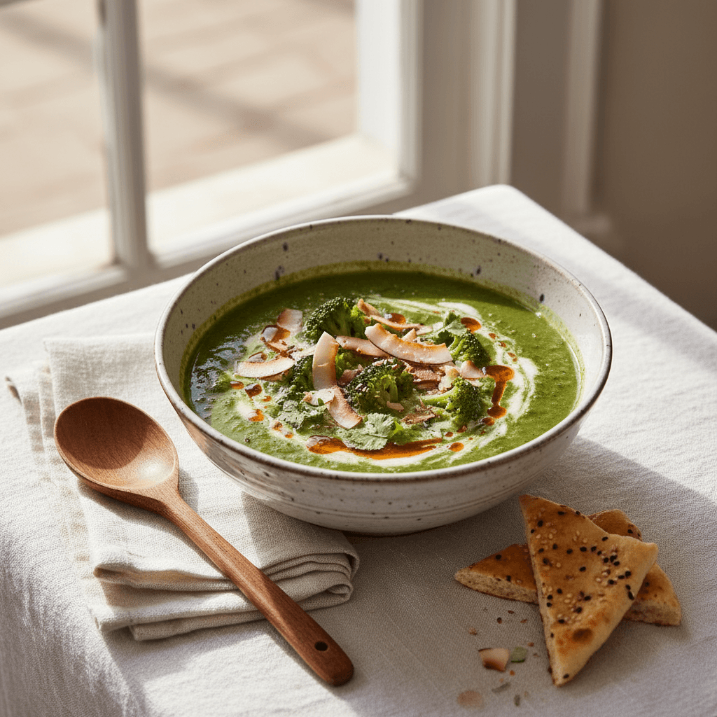 Velouté Asiatique aux Brocolis, Noix de Coco et Gingembre