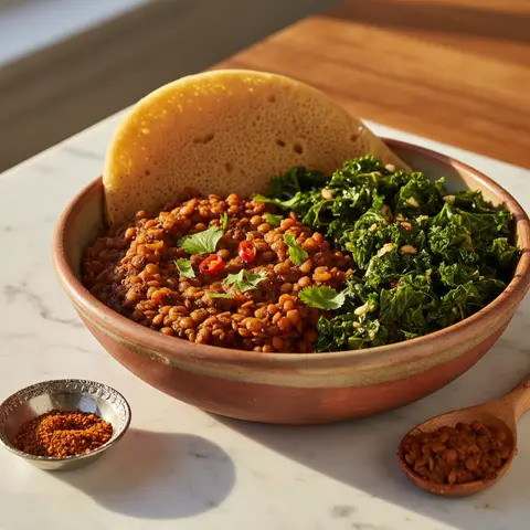 Bowl éthiopien aux lentilles épicées et chou kale