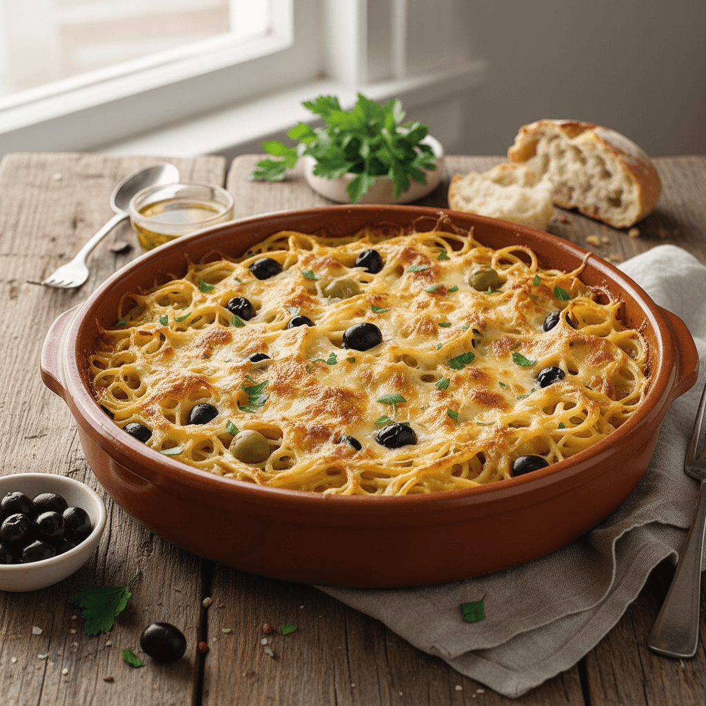 Spaghetti-Auflauf mit Oliven