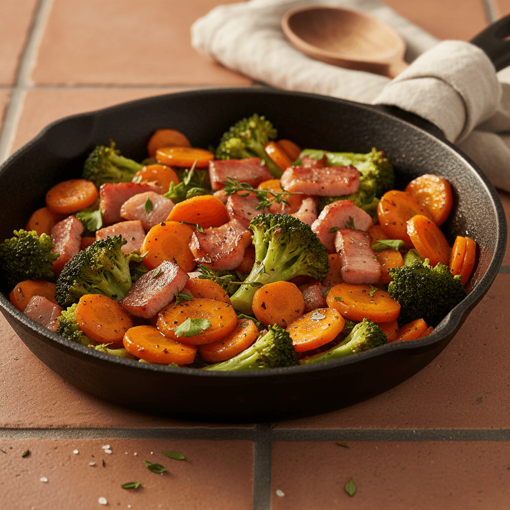 Poêlée de Carottes, Brocoli et Jambon