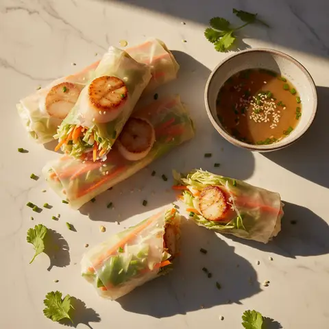 Rouleau de papier de riz aux Saint-Jacques et légumes
