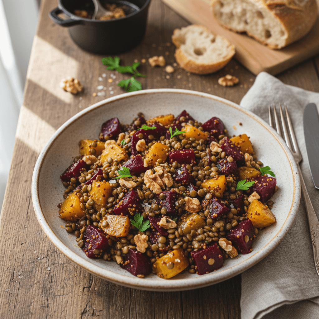 Salade Tiède de Betteraves et Lentilles aux Noix