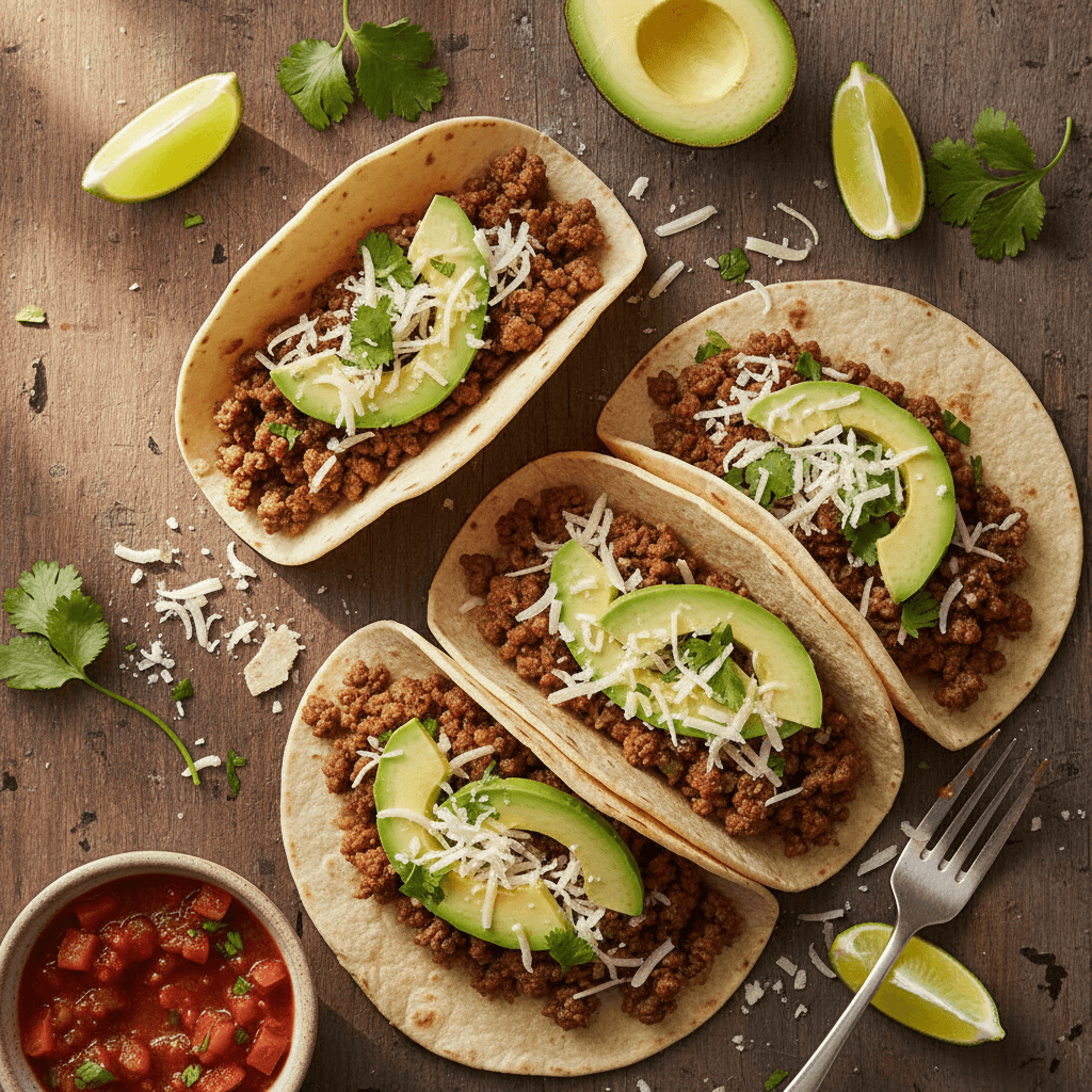 Tacos mexicains à la viande hachée et avocat