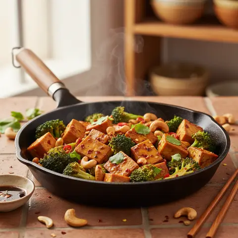 Poêlée de tofu épicé aux brocolis et noix de cajou