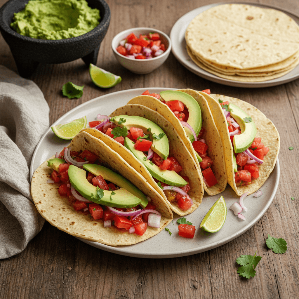 Vegetarische Tacos mit Tomate und Avocado