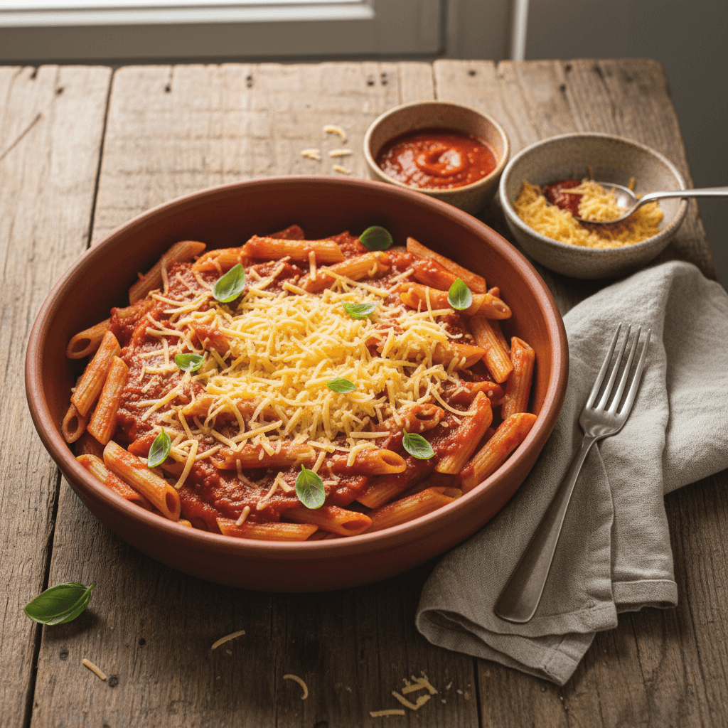 Pasta mit Tomatensauce und Comté