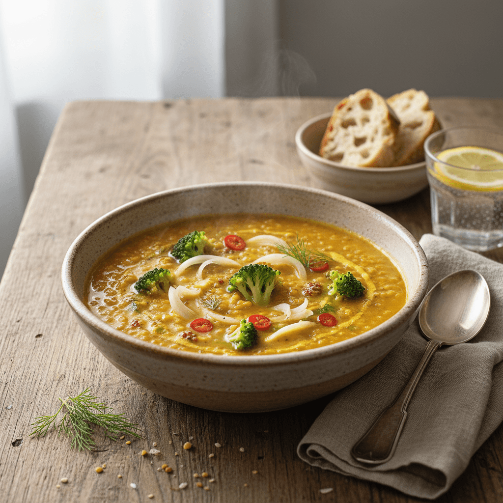 Asiatische Suppe mit Linsen, Fenchel und Brokkoli