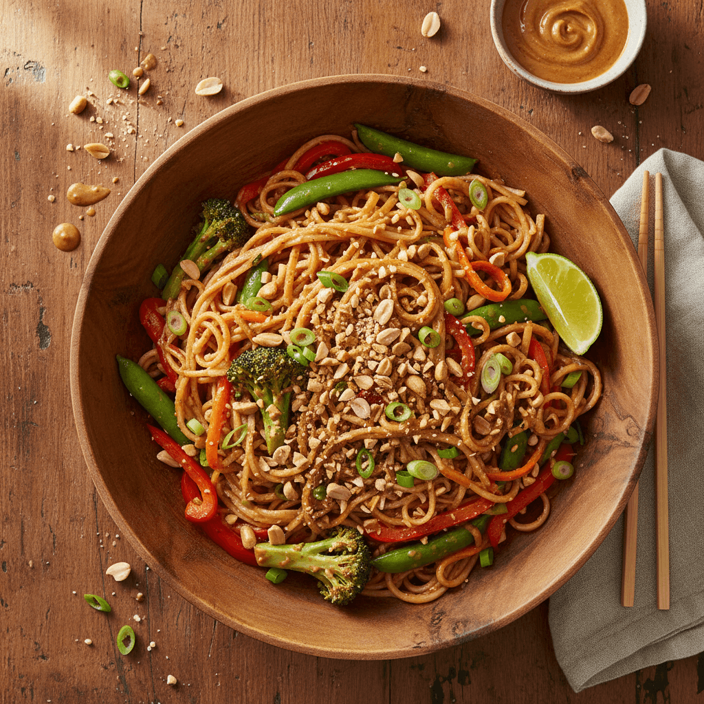 Pâtes Asiatiques aux Légumes et Cacahuètes