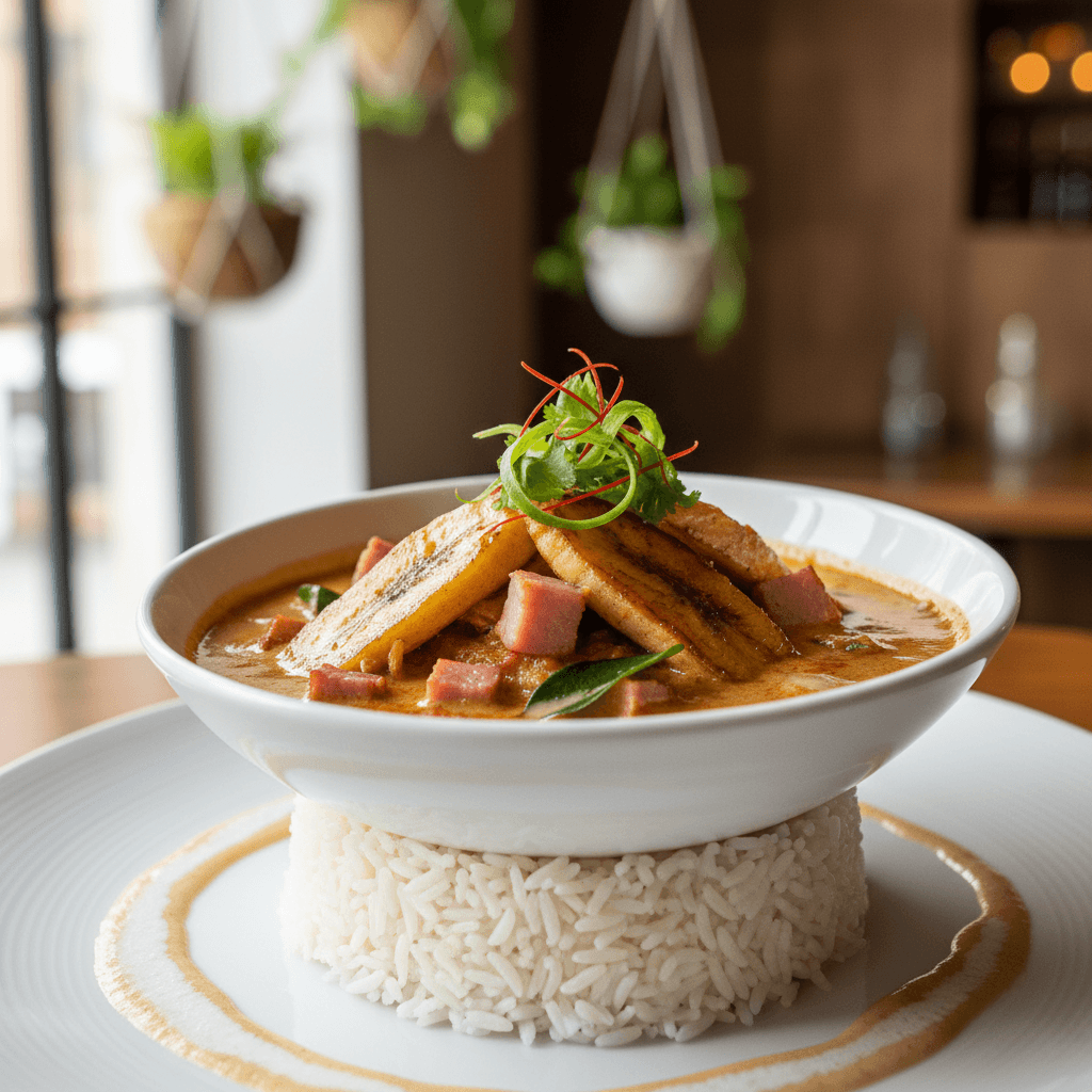Curry Thaï de Bananes et Jambon avec Lait de Coco