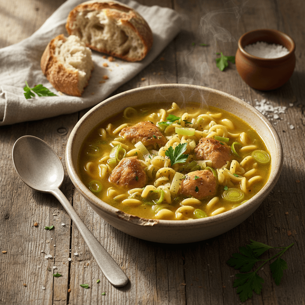 Hühner-Nudelsuppe mit Lauch