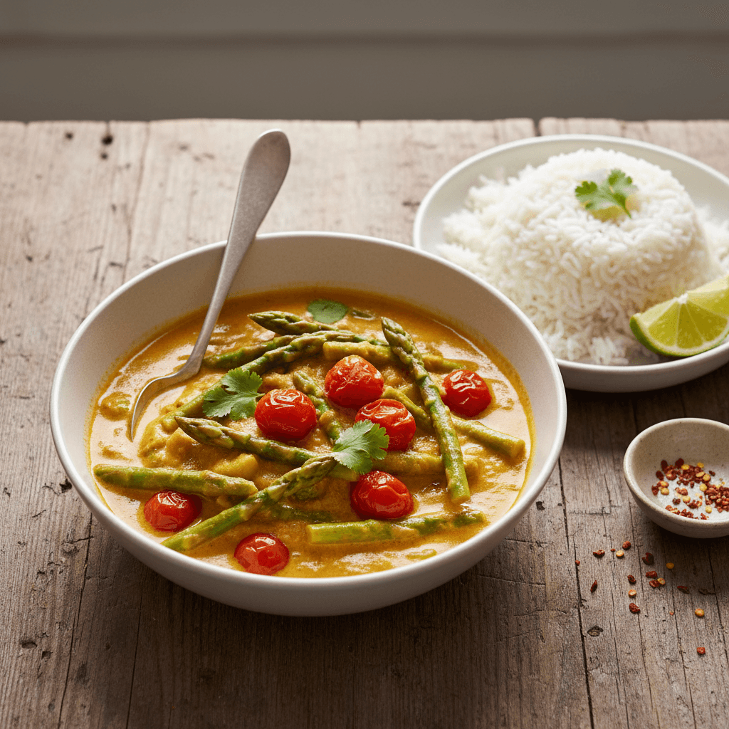 Curry mit Tomaten und Spargel
