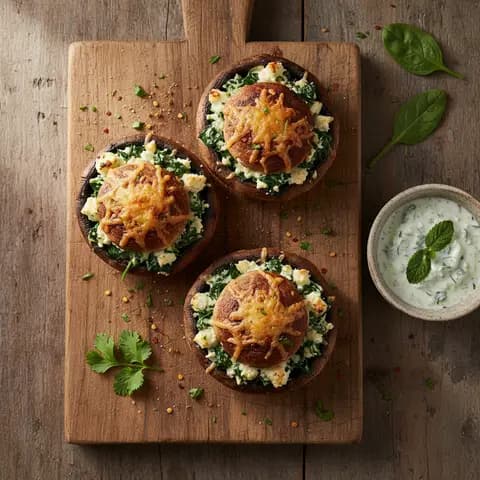 Champignons farcis au paneer et épinards