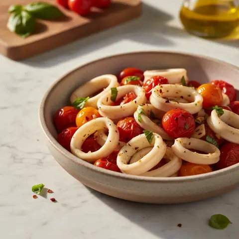 Encornets poêlés à l'italienne et tomates cerises