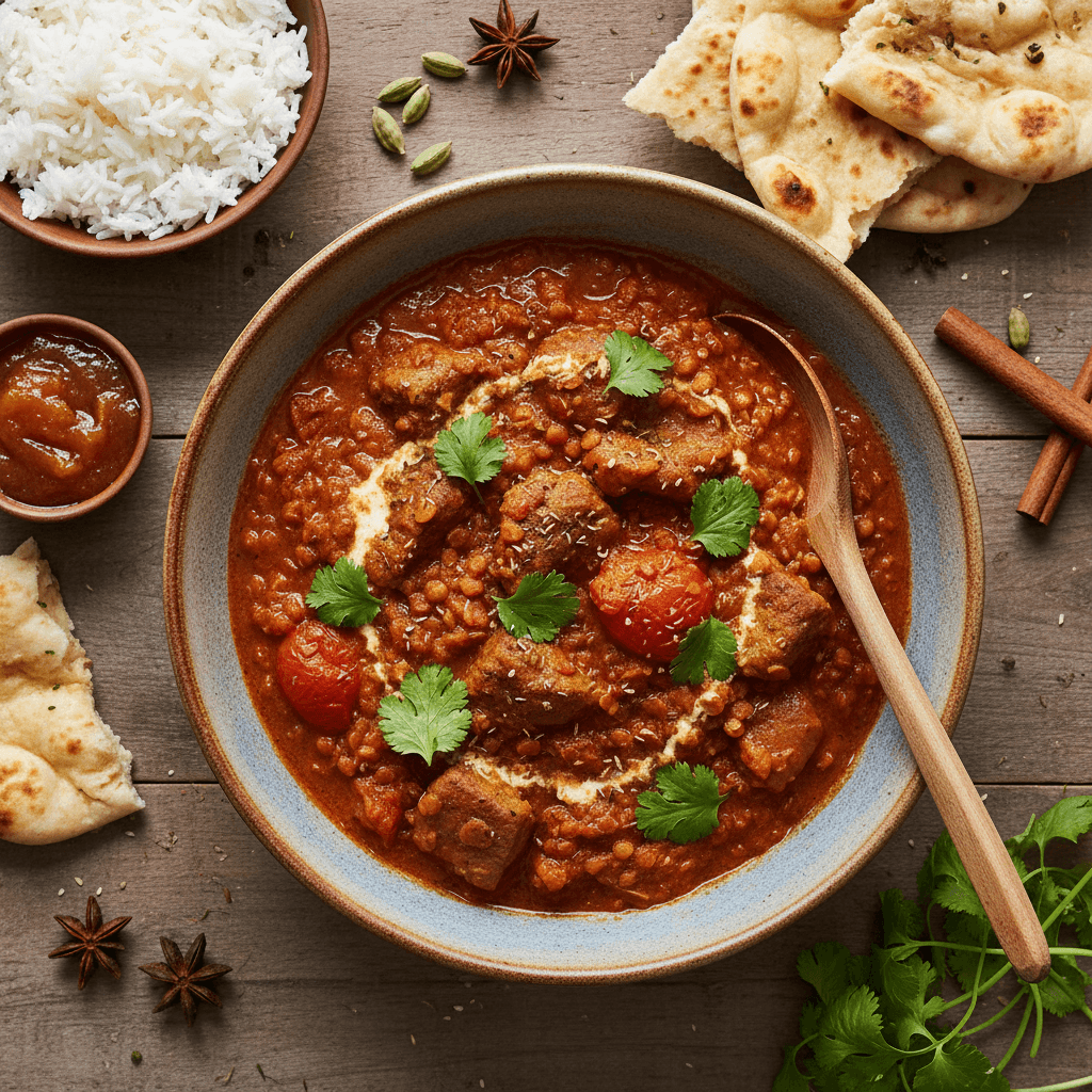 Curry Indien au Agneau et Lentilles Rouges