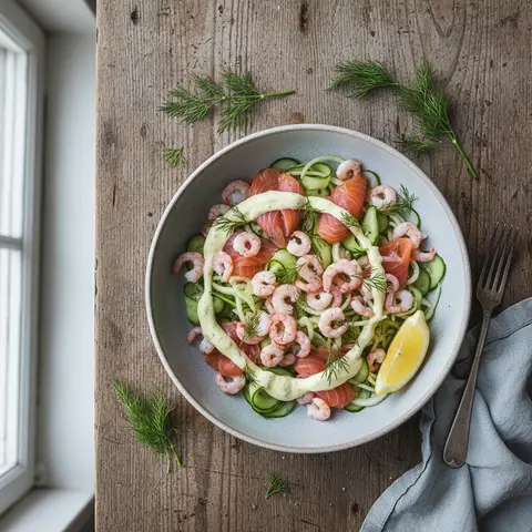 Bowl nordique de saumon fumé et crevettes