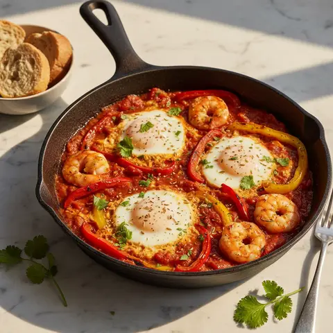 Shakshuka aux crevettes et poivrons grillés