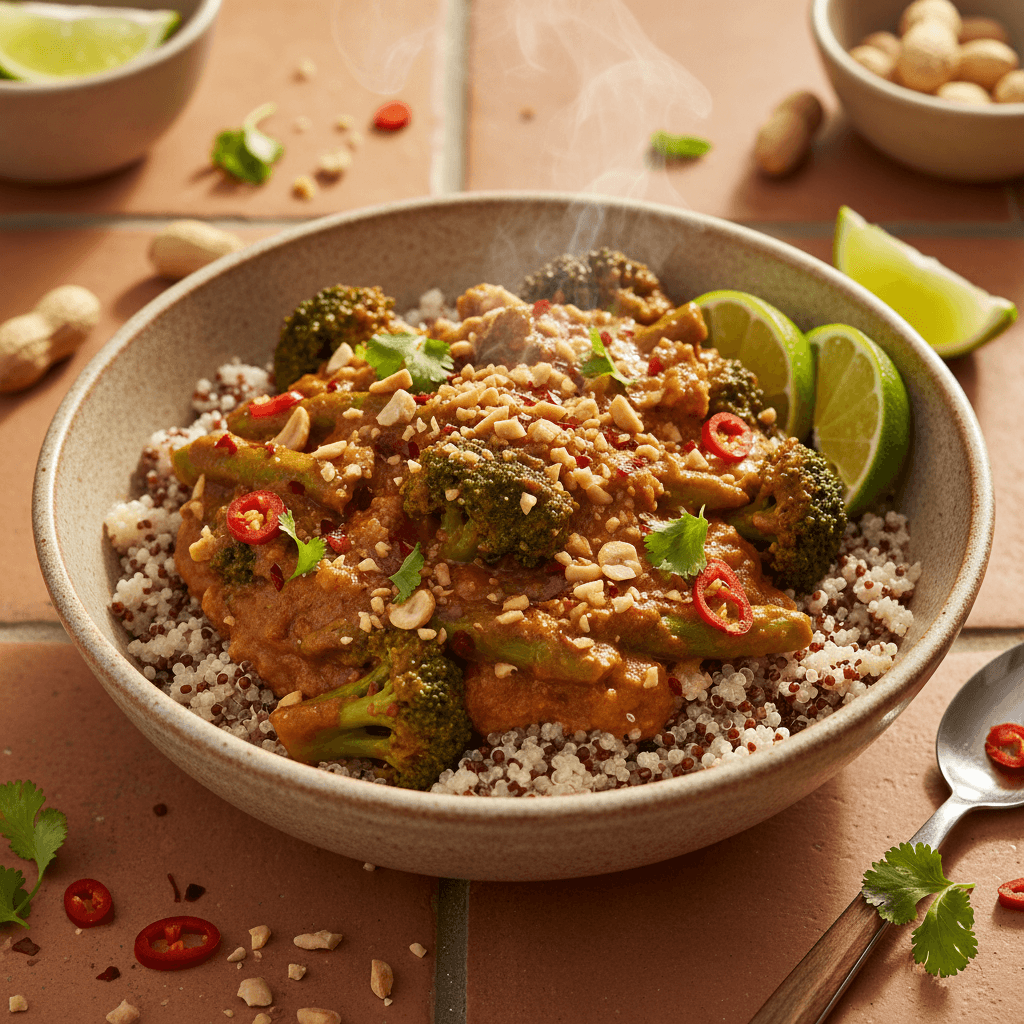 Curry de Brocoli-Asperges aux Cacahuètes