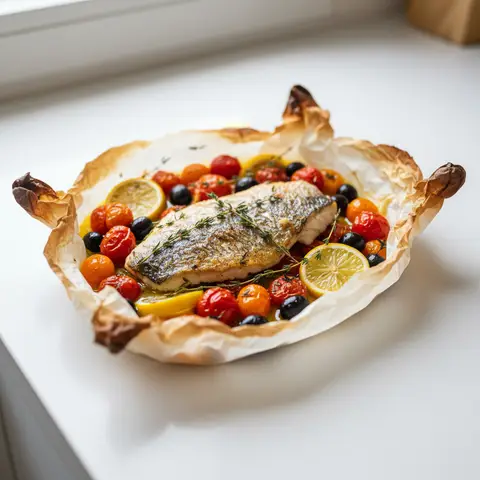 Dorade & citron olives tomates en papillote