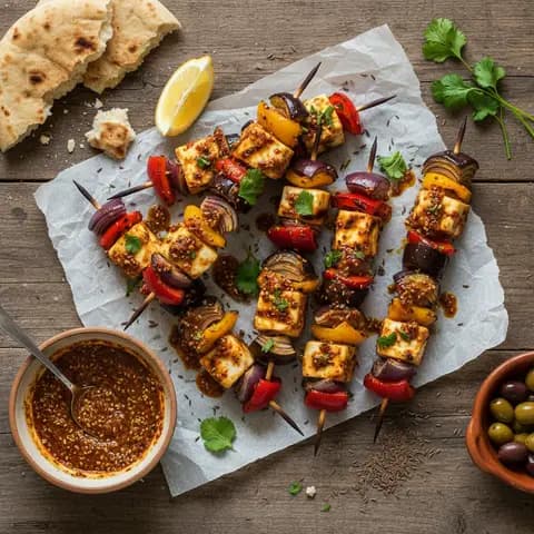 Brochettes de halloumi et légumes à la chermoula
