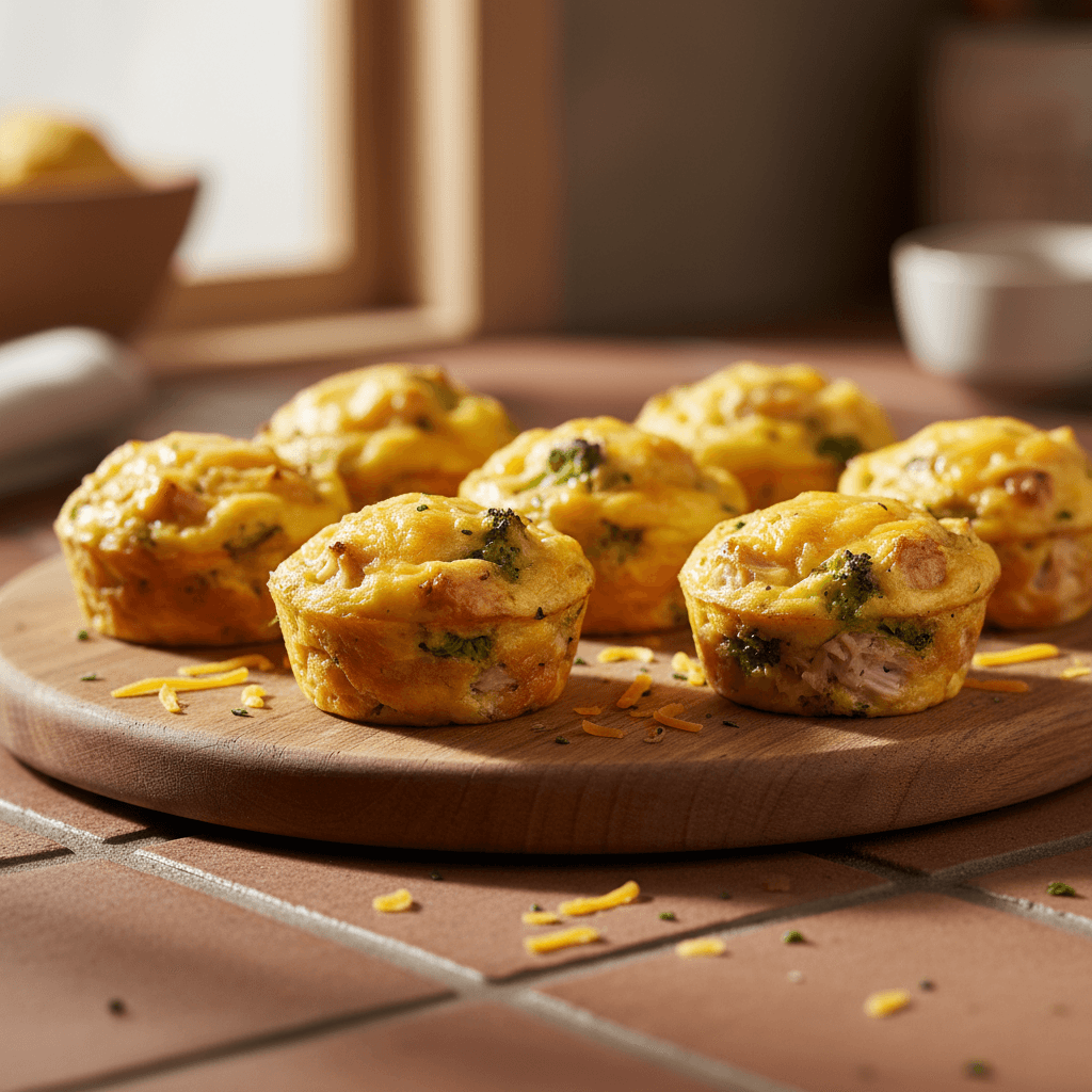 Egg muffins au poulet, brocoli et cheddar