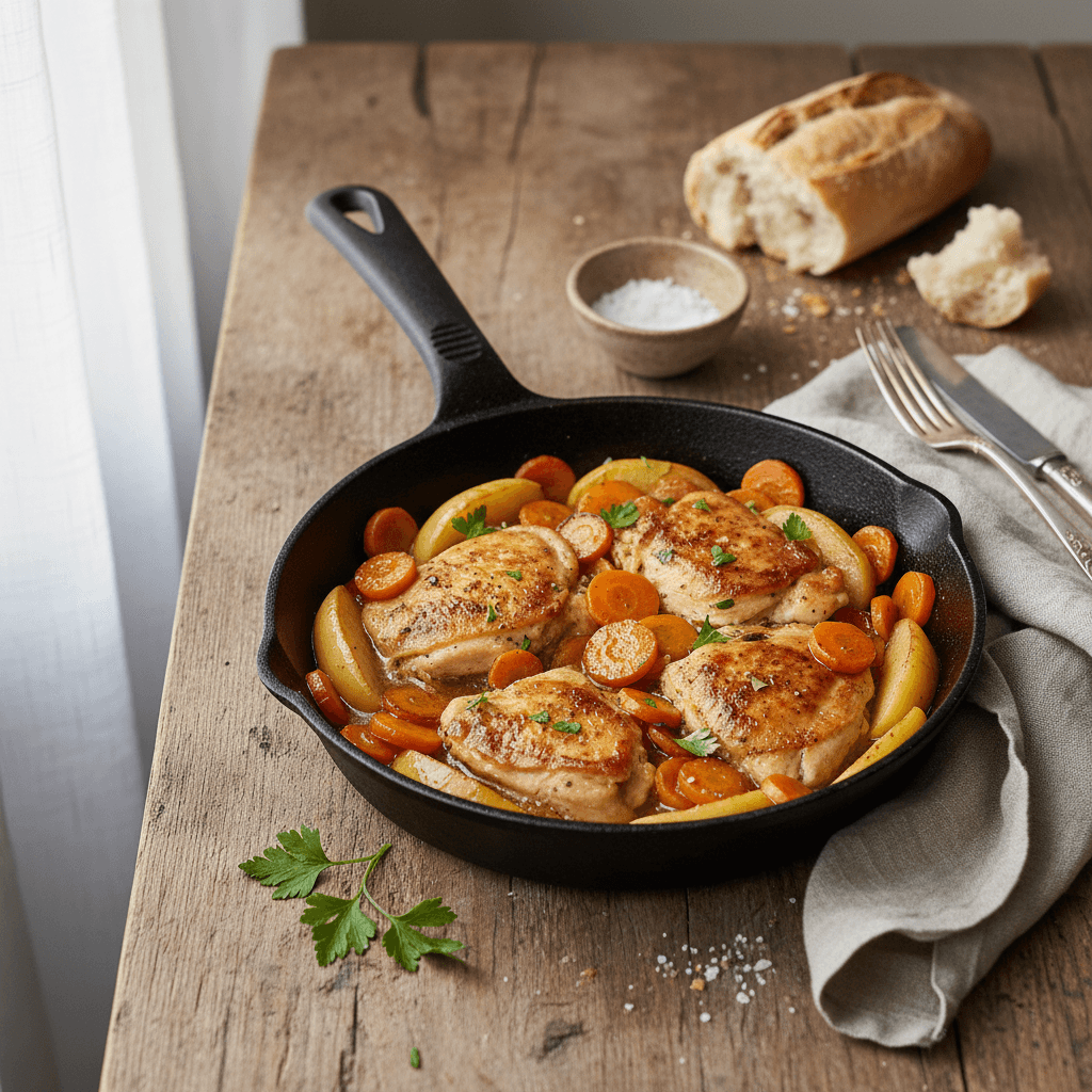 Chicken Pan with Carrots and Apples