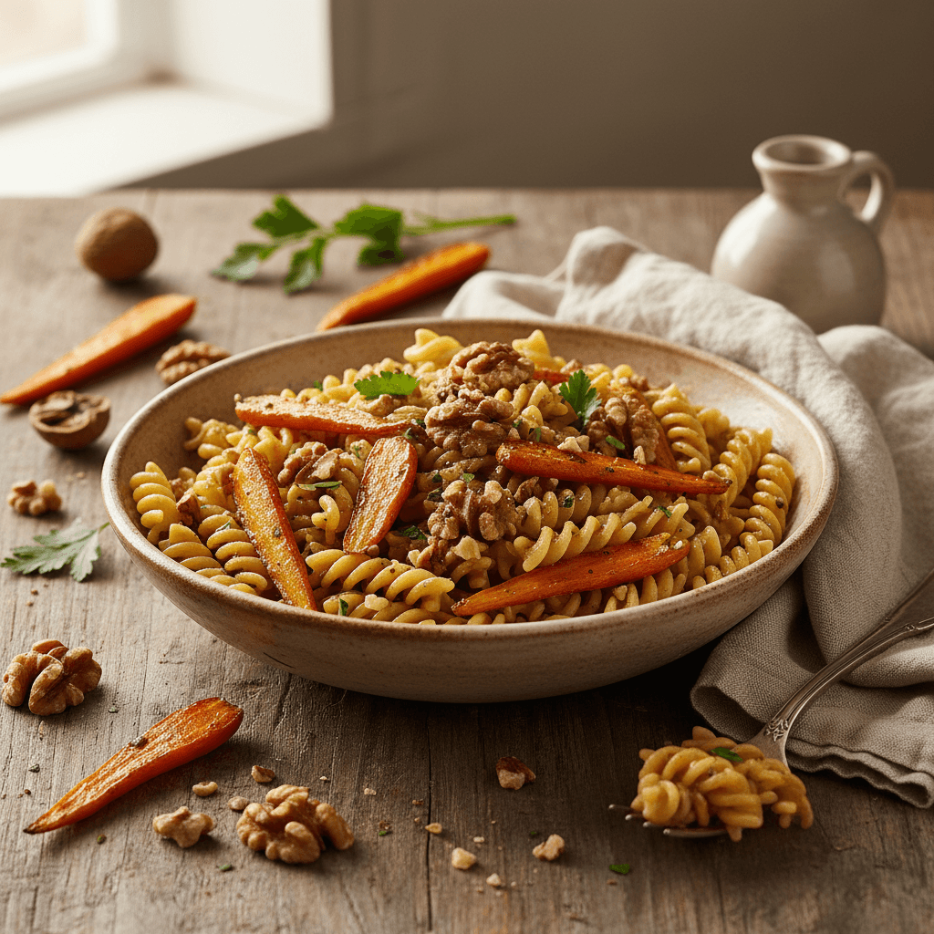 Pâtes aux Noix et Carottes Rôties