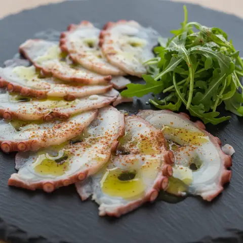 Carpaccio de poulpe à l'huile d'olive et paprika
