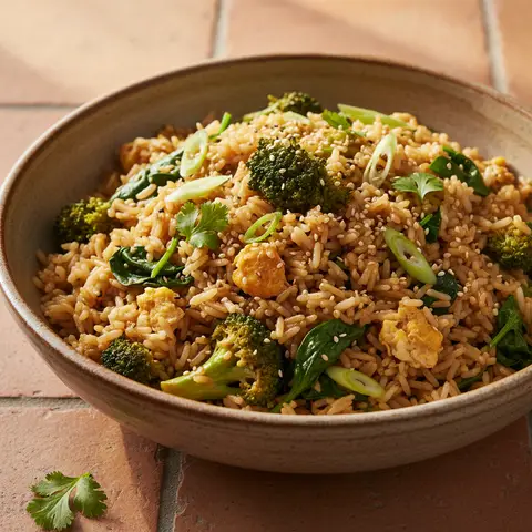 Riz Sauté Asiatique aux Brocoli, Épinards et Œuf