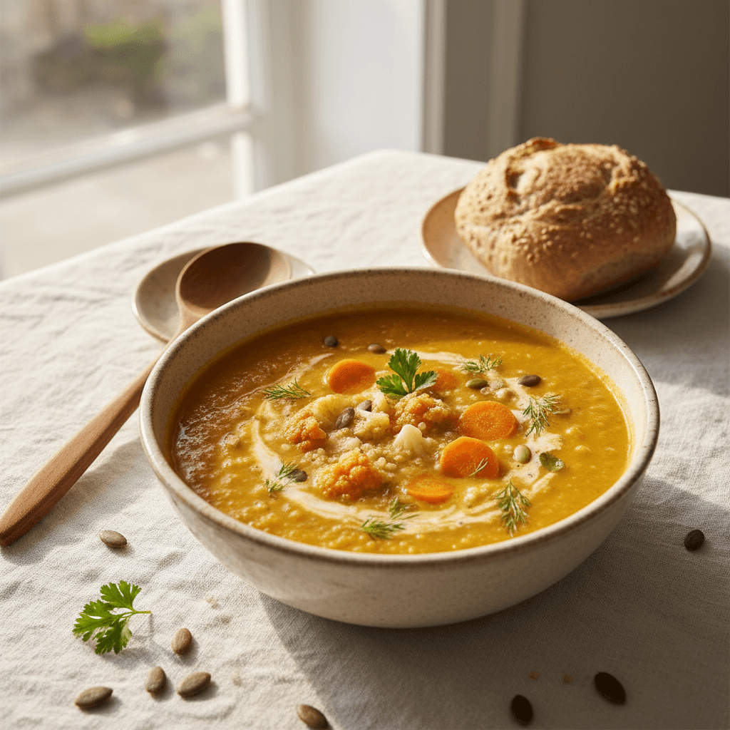 Soupe Réconfortante Carottes, Chou-fleur et Quinoa
