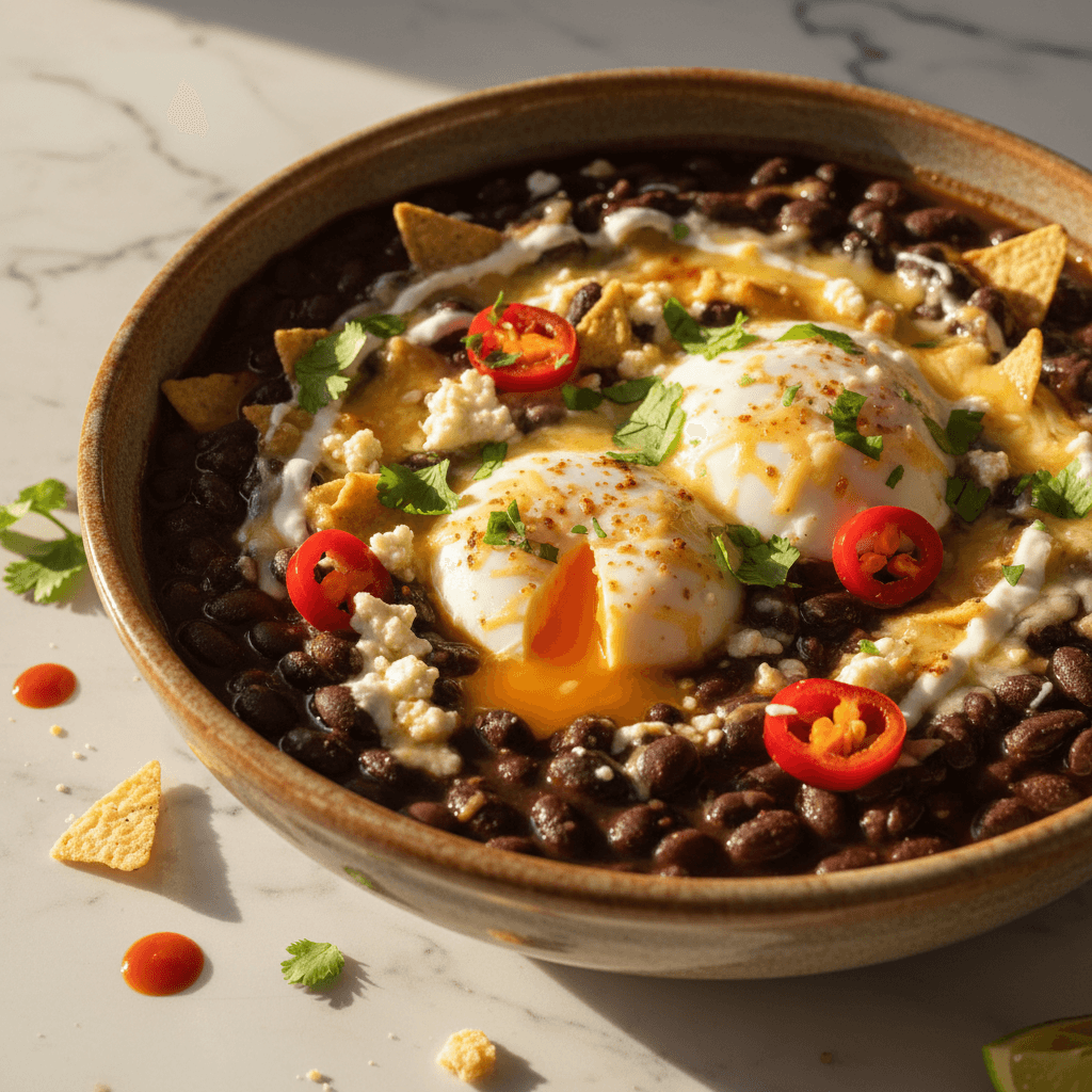 Soupe mexicaine aux œufs et haricots noirs