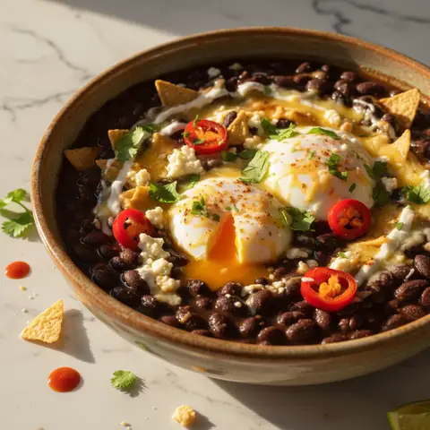 Soupe mexicaine aux œufs et haricots noirs