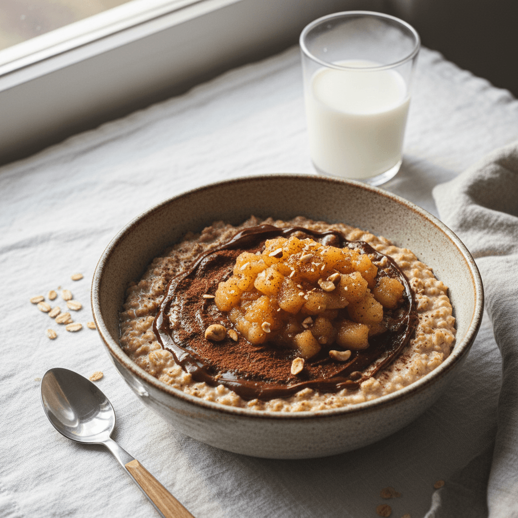 Porridge au chocolat avec compote de pommes