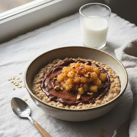 Porridge au chocolat avec compote de pommes