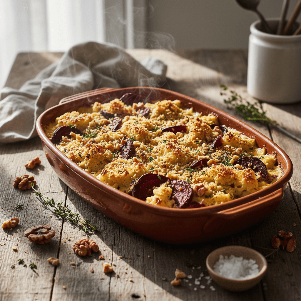 Cauliflower and Beet Gratin with Walnuts