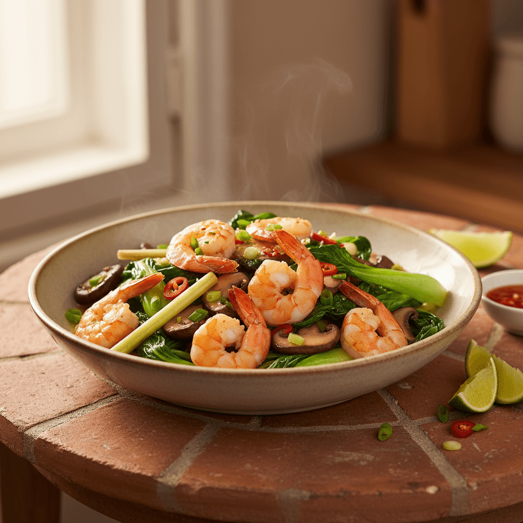 Wok de crevettes à la vietnamienne et citronnelle