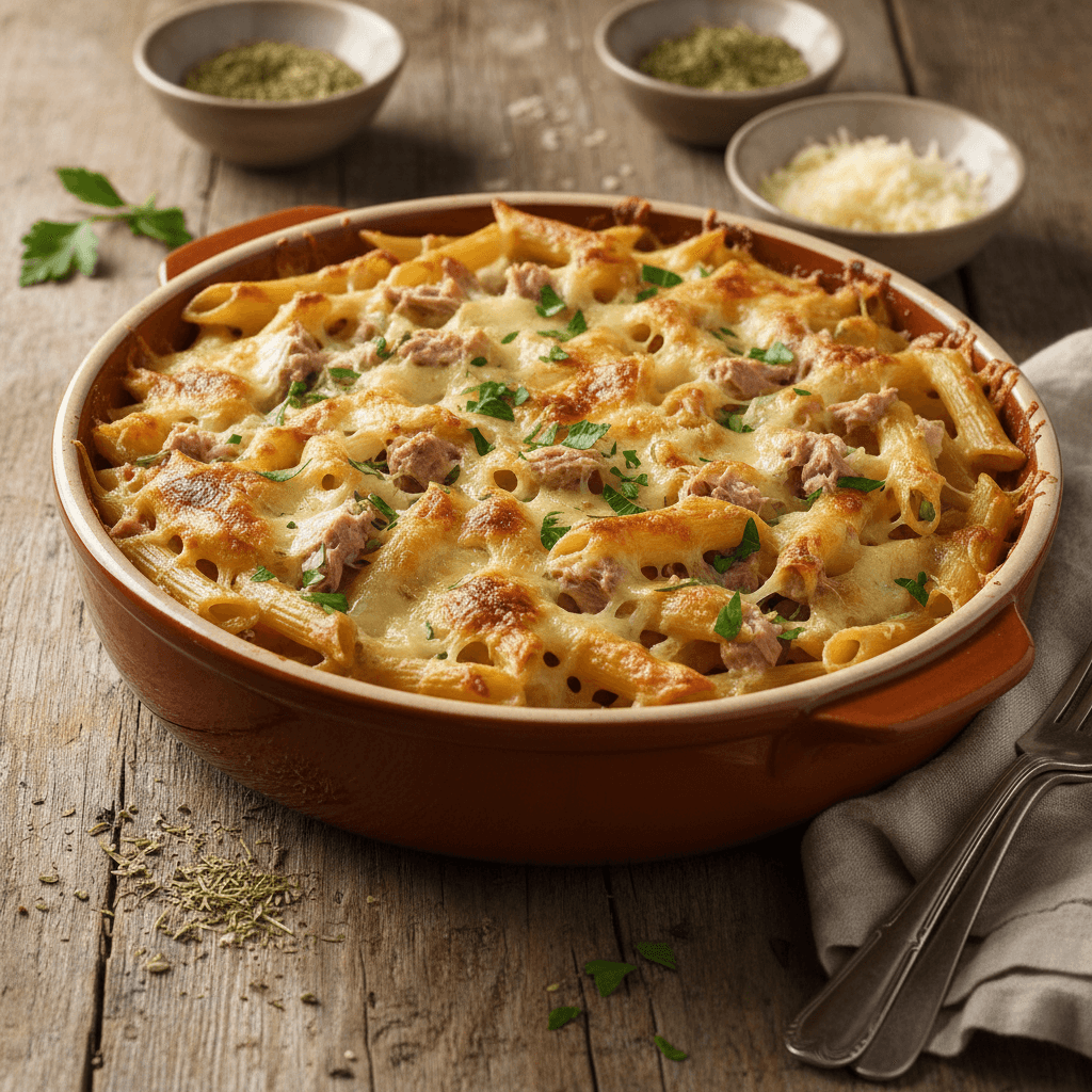 Creamy Penne and Tuna Gratin