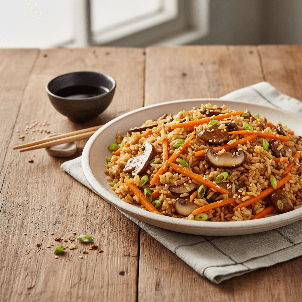 Stir-Fried Rice with Carrots and Mushrooms