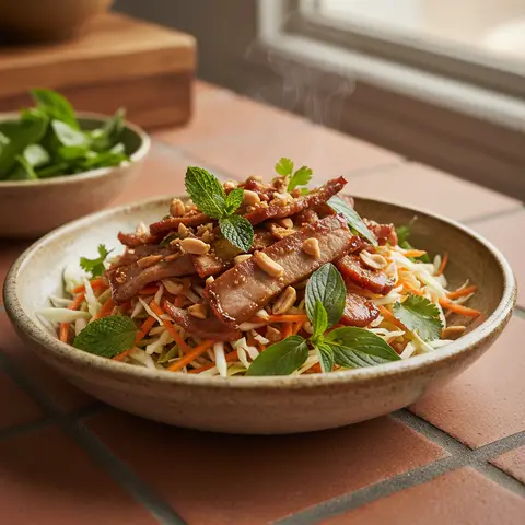 Salade vietnamienne au porc caramélisé et crudités