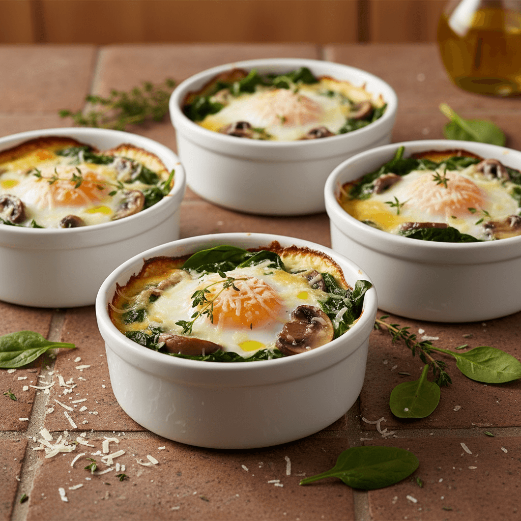 Œufs cocotte aux épinards et champignons