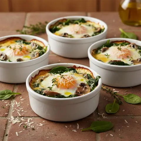 Œufs cocotte aux épinards et champignons