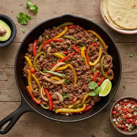 Poelee de boeuf hache aux poivrons et oignons a la mexicaine