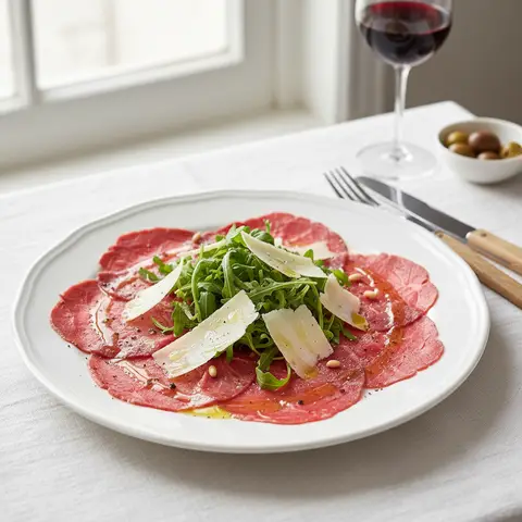 Carpaccio de boeuf a l'italienne, roquette et parmesan