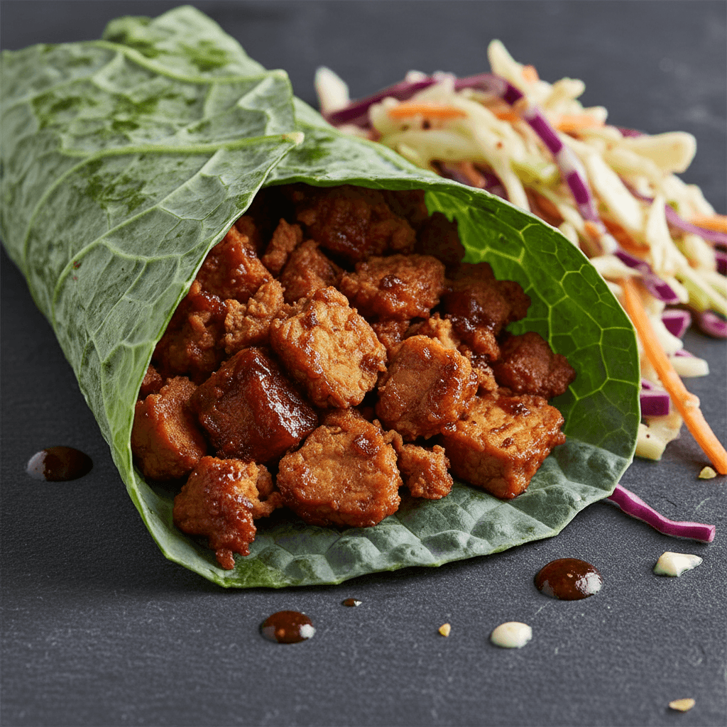 Wrap de chou frisé au tempeh BBQ et coleslaw léger